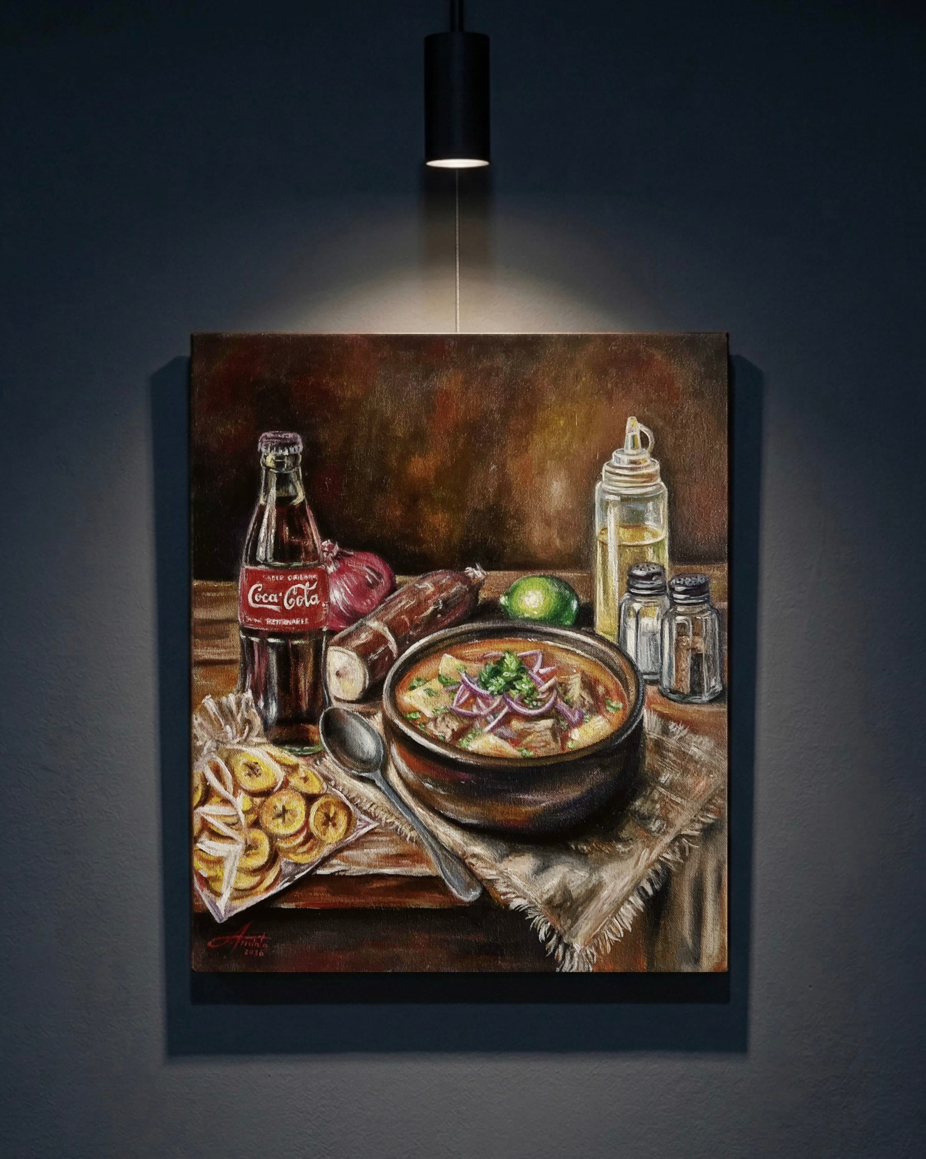 Encebollado, técnica mixta: acrílico y óleo sobre lienzo, 25 x 30 cm